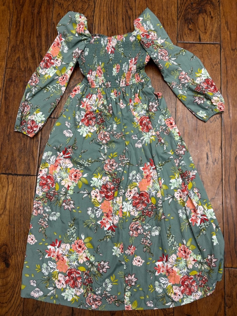 Boho floral cottage core garden party long sleeve maxi dress with slit - Picture 8 of 8